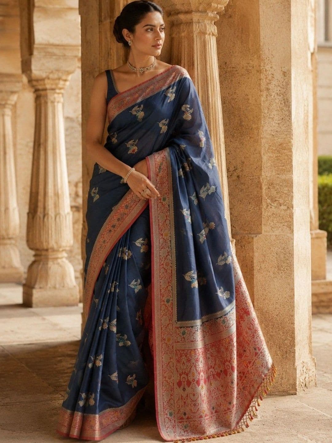 House of Neyvara Woven Design Zari Silk Blend Banarasi Saree - view 1
