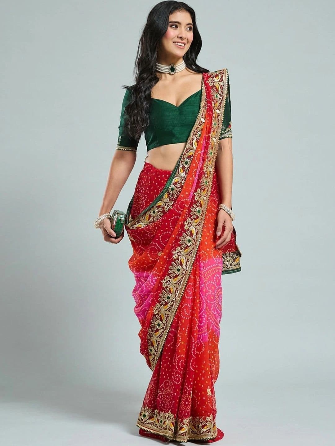 SAMANTHA Bandhani Embroidered Poly Georgette Bandhani Saree thumbnail 6