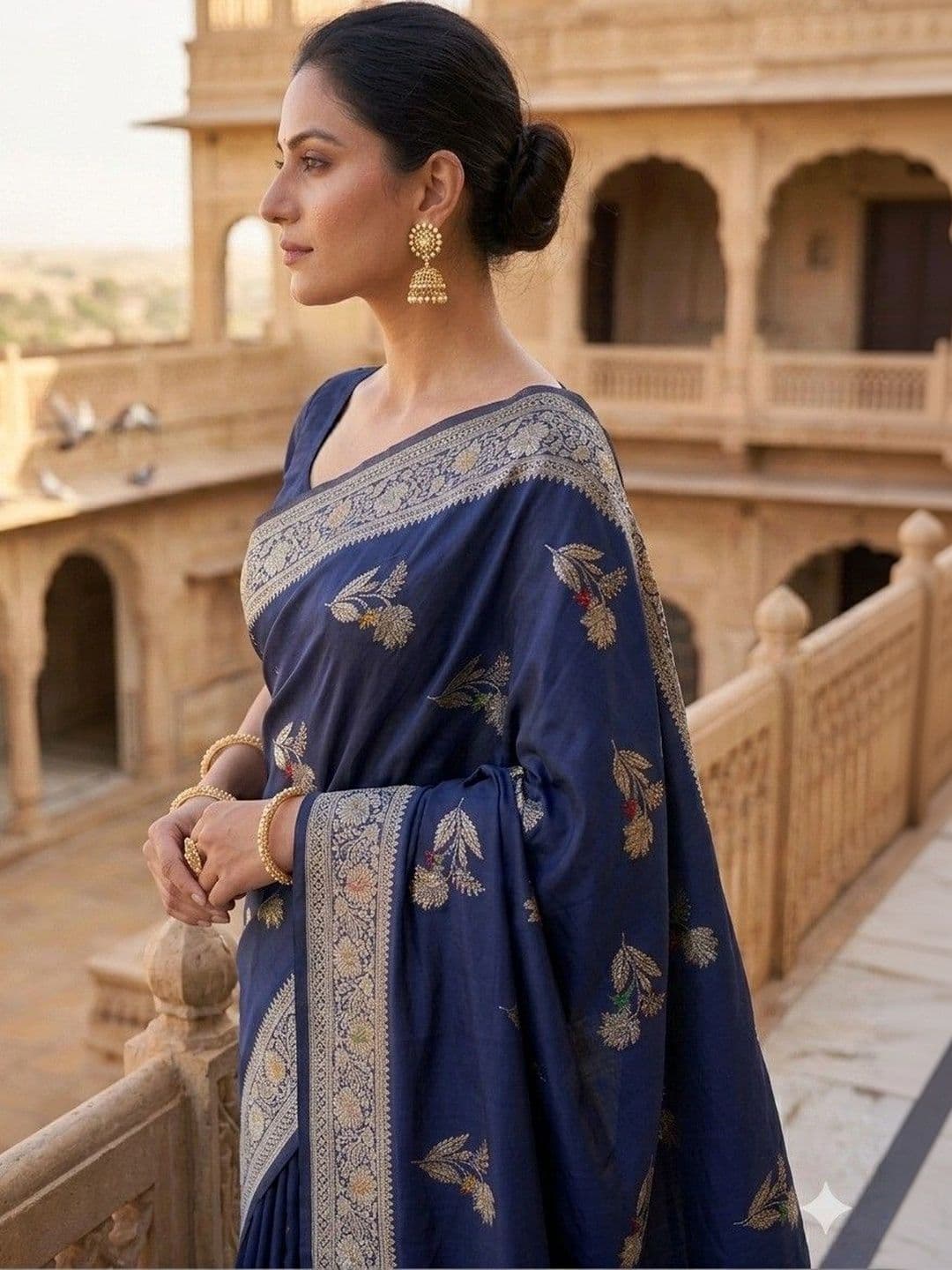 House of Neyvara Woven Design Zari Silk Blend Banarasi Saree thumbnail 3