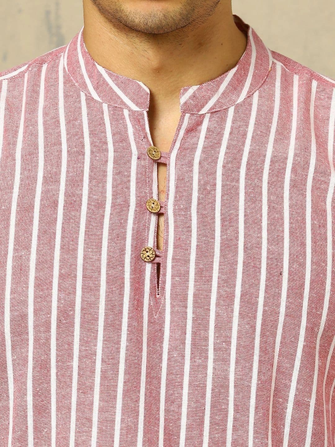 Anouk Woven Design Striped Cotton Handloom Mandarin Collar Short Kurta thumbnail 7