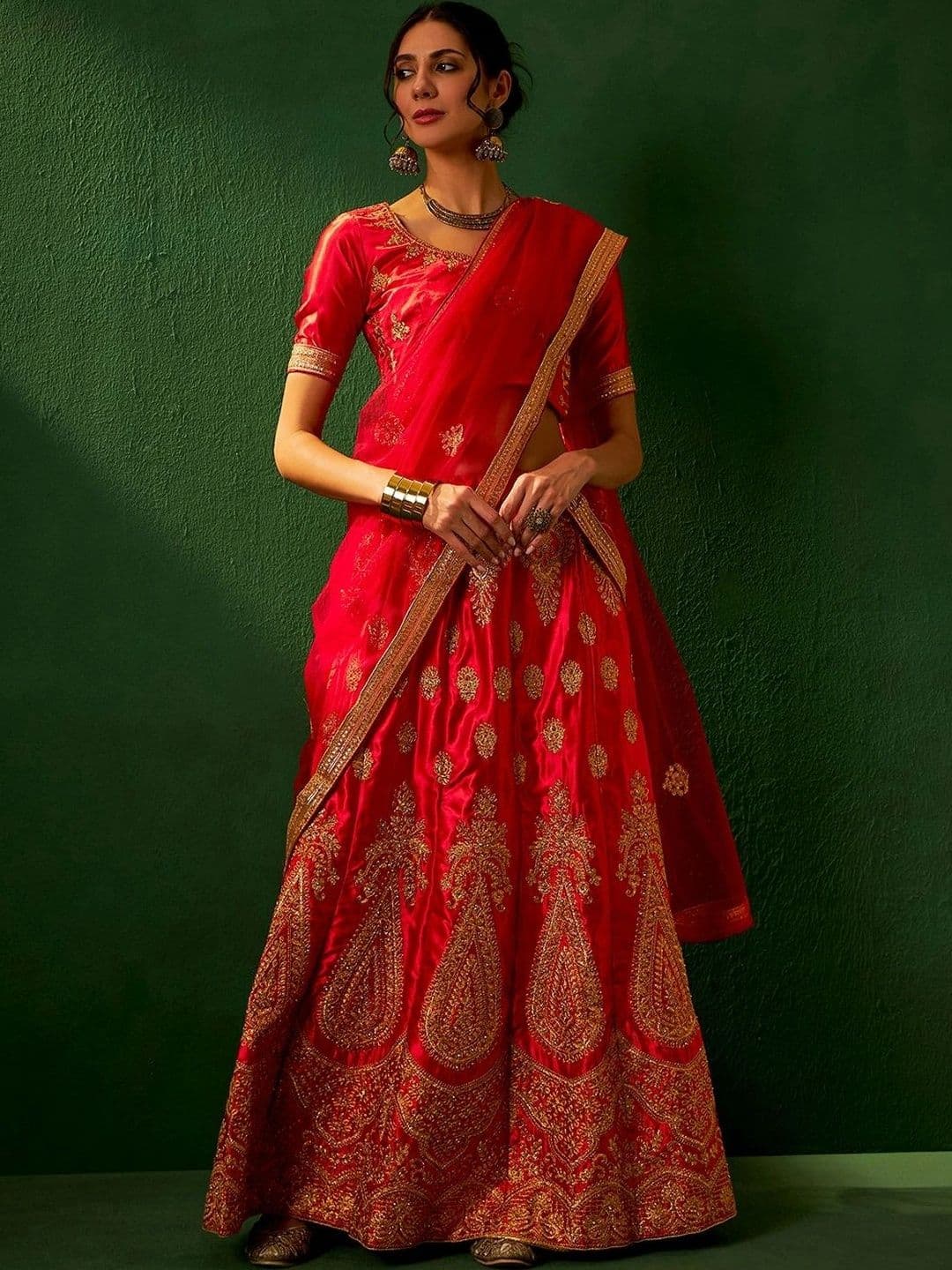Mitera Embroidered Semi-Stitched Lehenga & Unstitched Blouse With Dupatta - view 1
