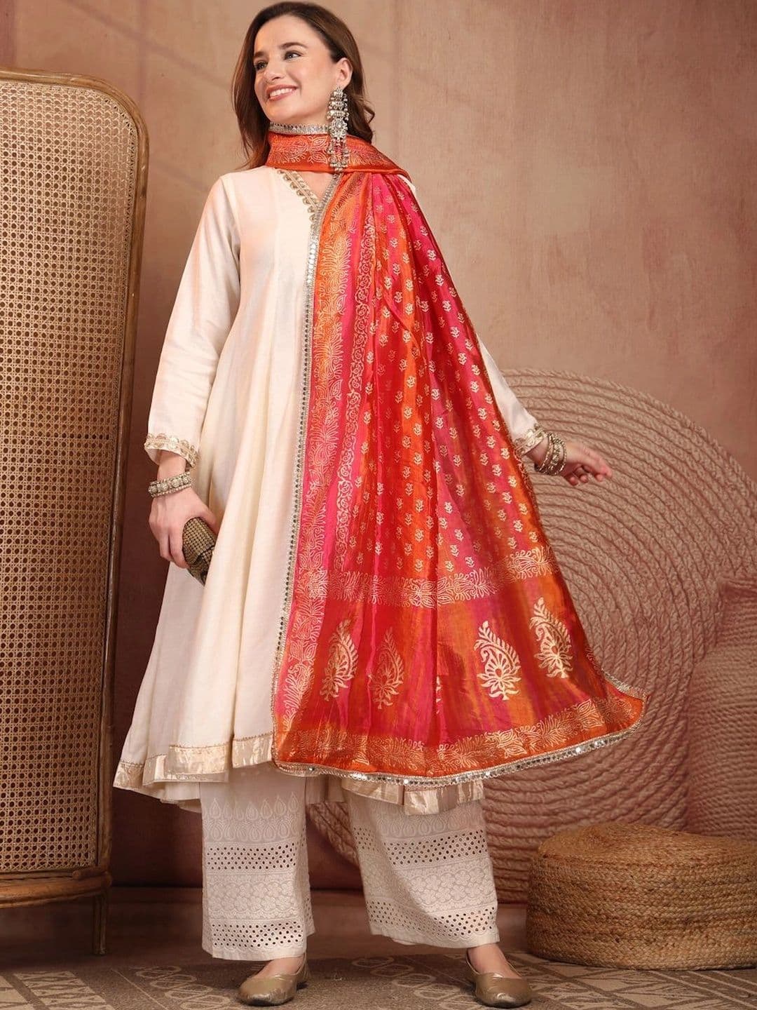 Clora Creation Ethnic Motifs Woven Design Dupatta with Mirror Work thumbnail 6