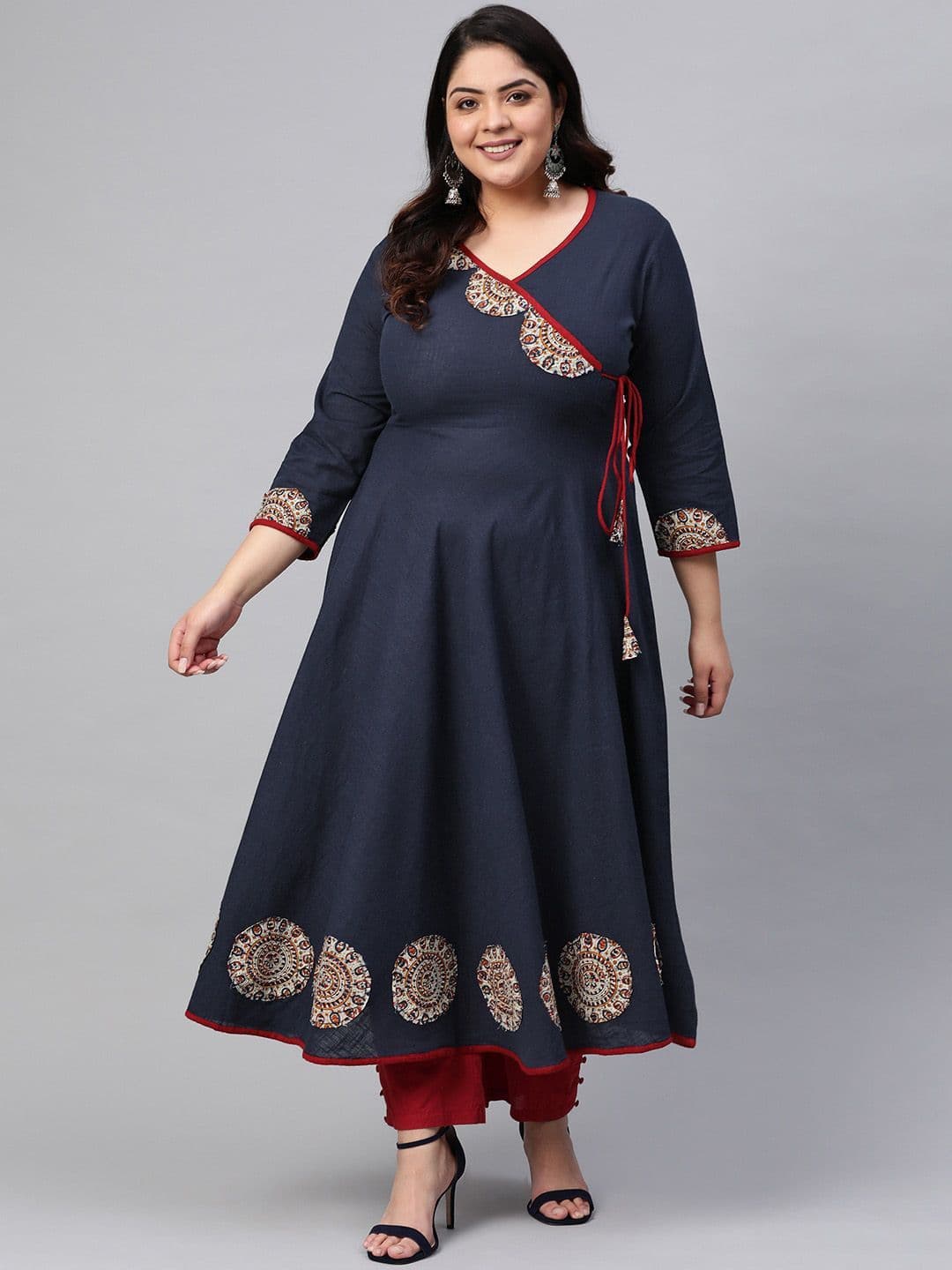 KALINI Plus Size Ethnic Motifs Printed Patch Work Angrakha Anarkali Kurta - view 1