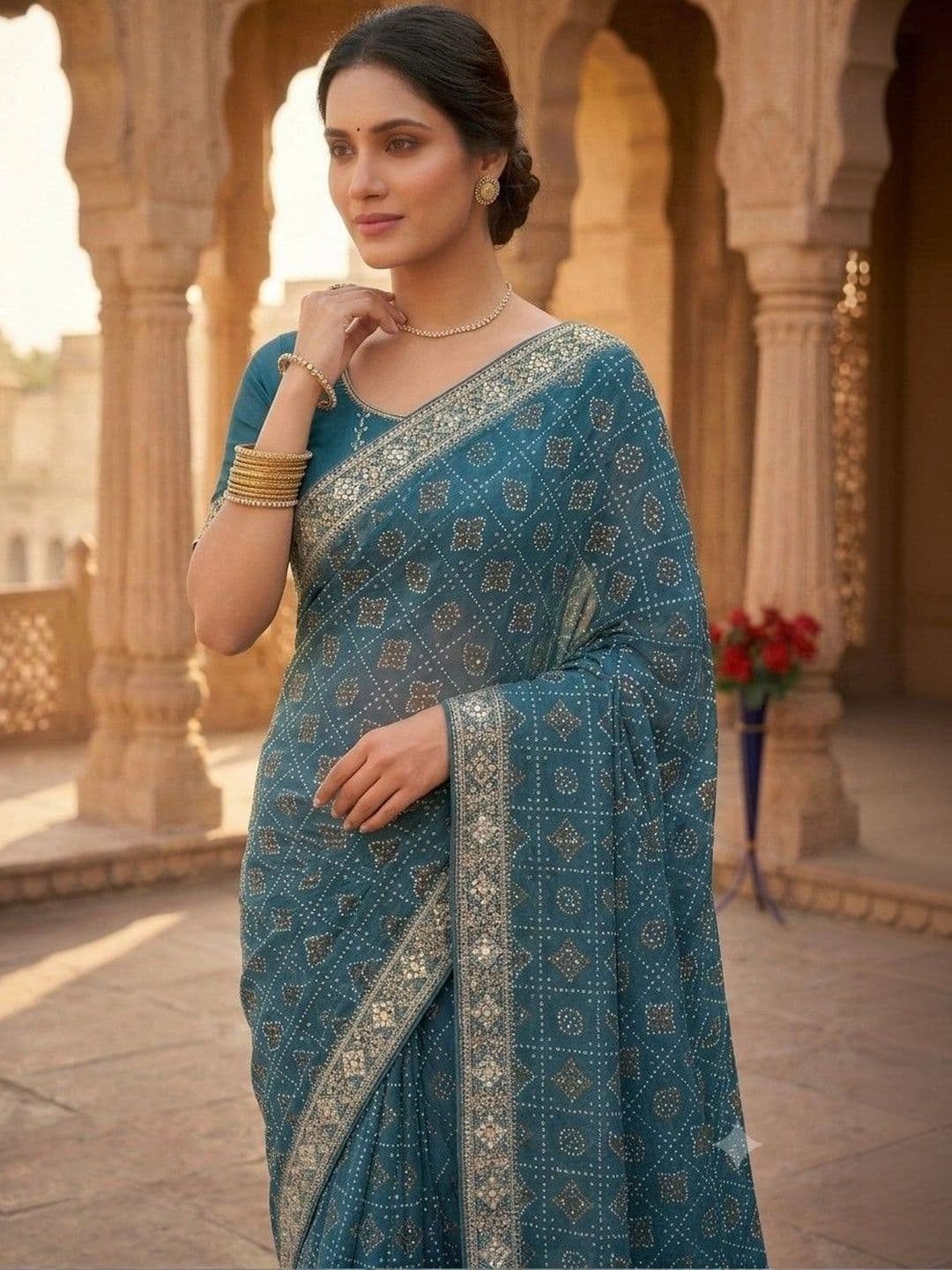 SmileyFashion Bandhani Embroidered Art Silk Designer Bandhani Saree thumbnail 5
