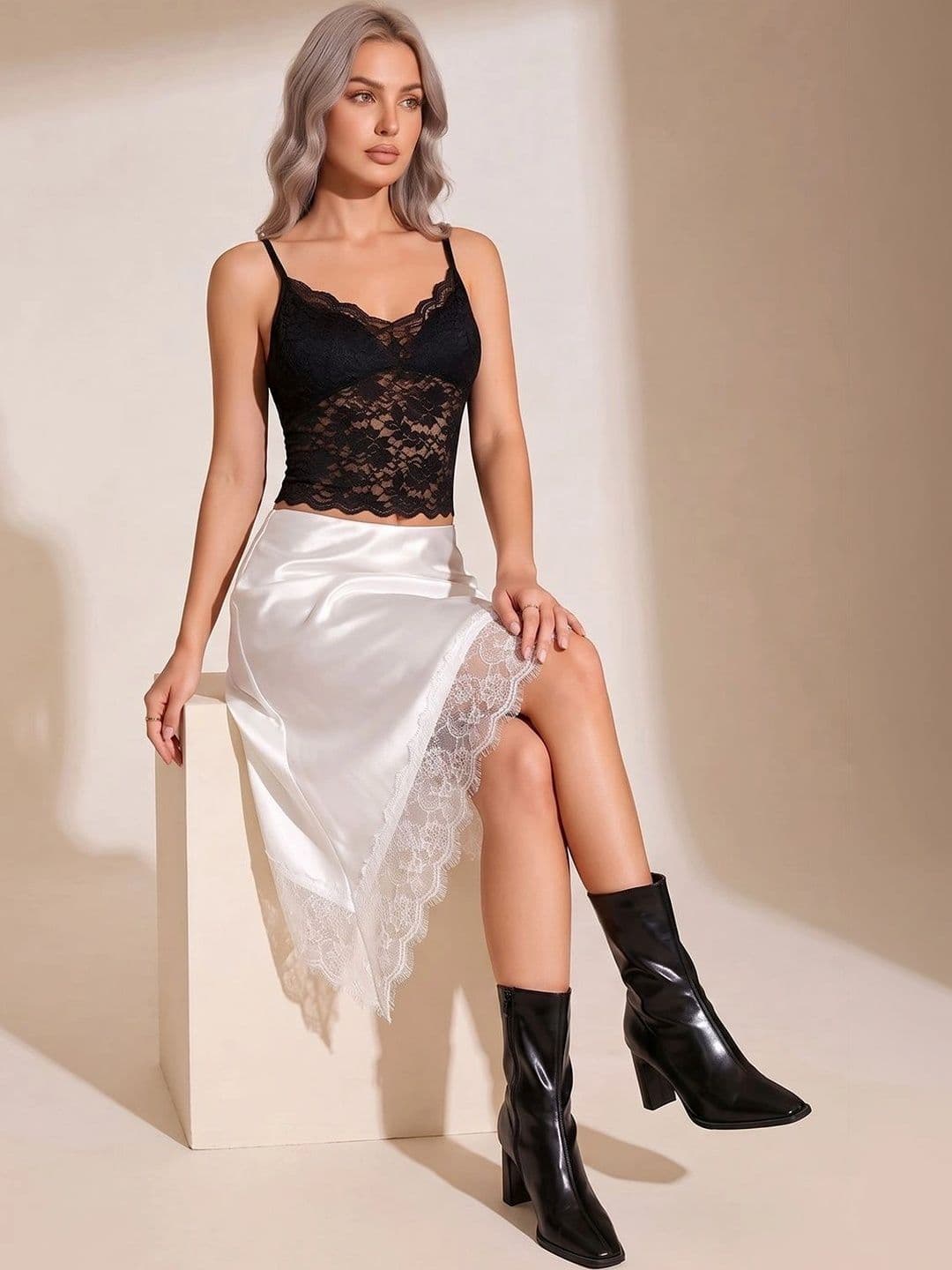 Suo Women Lace Frills Bows and Ruffles Above Knee A-Line Skirt thumbnail 6