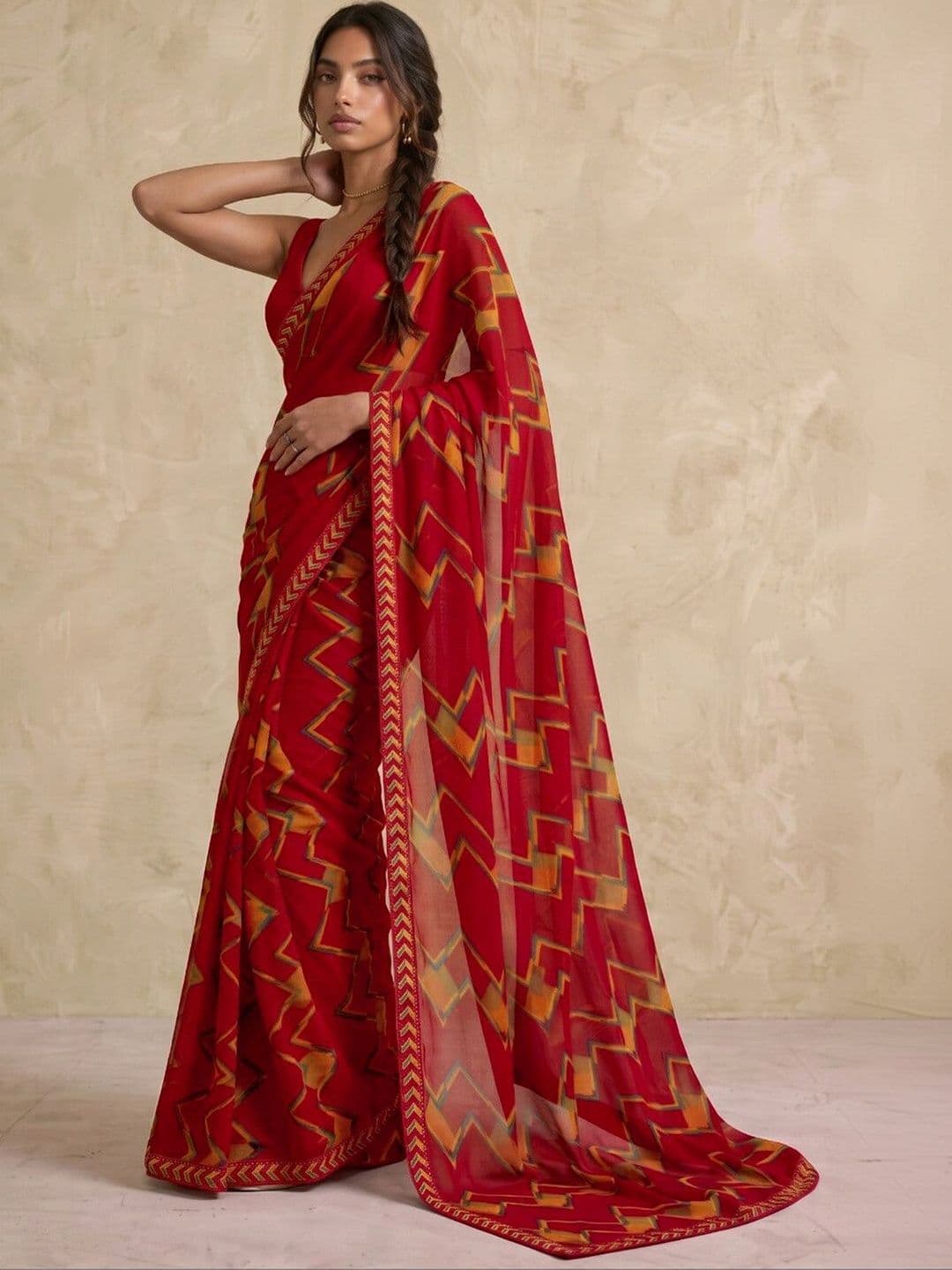 SAARA Ethnic Motifs Pure Georgette Saree thumbnail 3