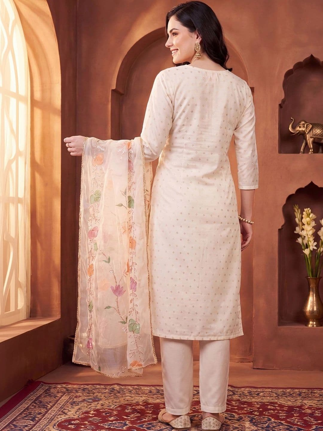 Indo Era Women Ethnic Motifs Embroidered Regular Sequinned Kurta with Trousers & With Dupatta thumbnail 5