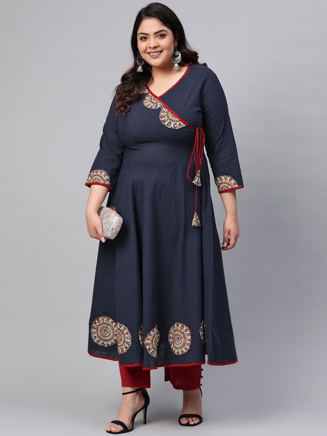 KALINI Plus Size Ethnic Motifs Printed Patch Work Angrakha Anarkali Kurta thumbnail 3