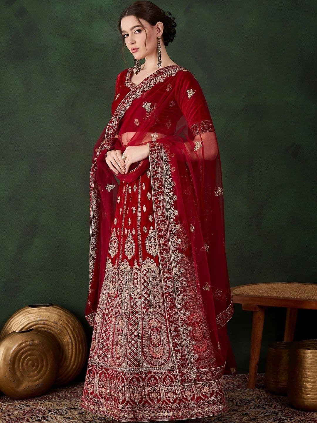 Mitera Embroidered Semi-Stitched Lehenga & Unstitched Blouse With Dupatta thumbnail 6