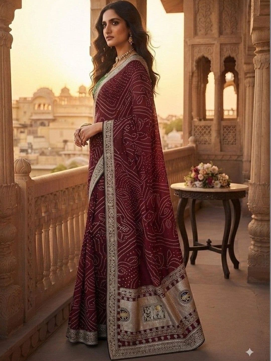 SmileyFashion Bandhani Embroidered Art Silk Designer Saree thumbnail 2