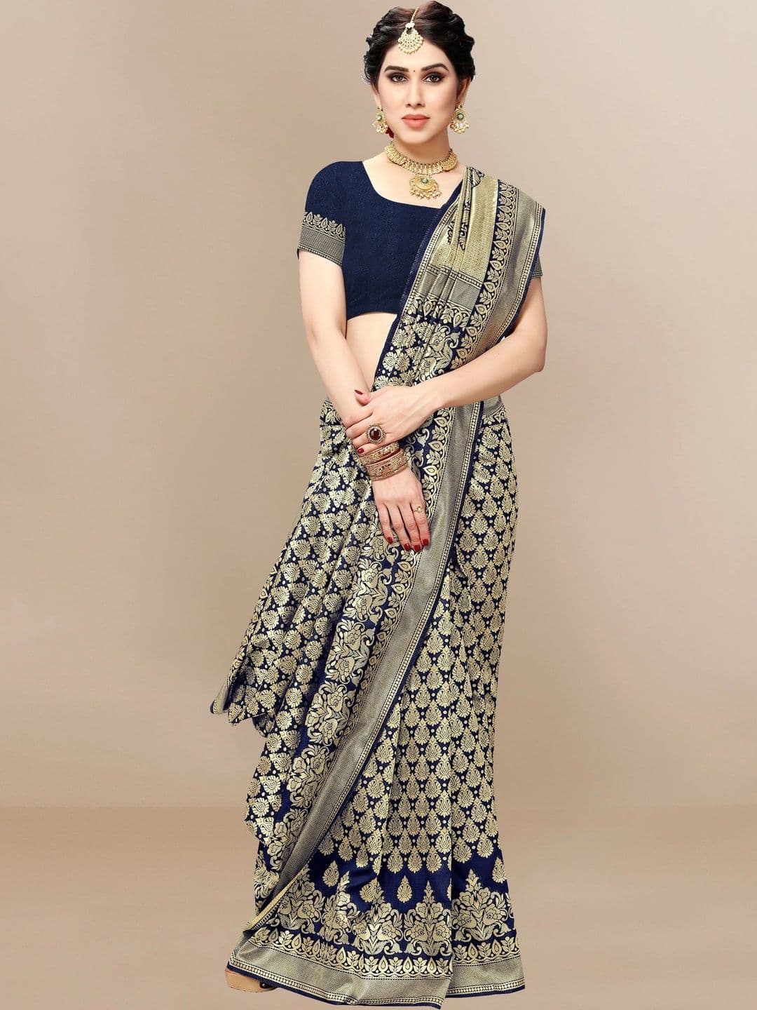 Sangria Paisley Zari Silk Blend Designer Banarasi Saree thumbnail 3
