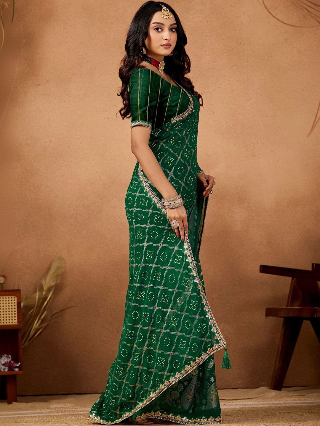 all about you Bandhani Zari Poly Georgette Designer Bandhani Saree thumbnail 4
