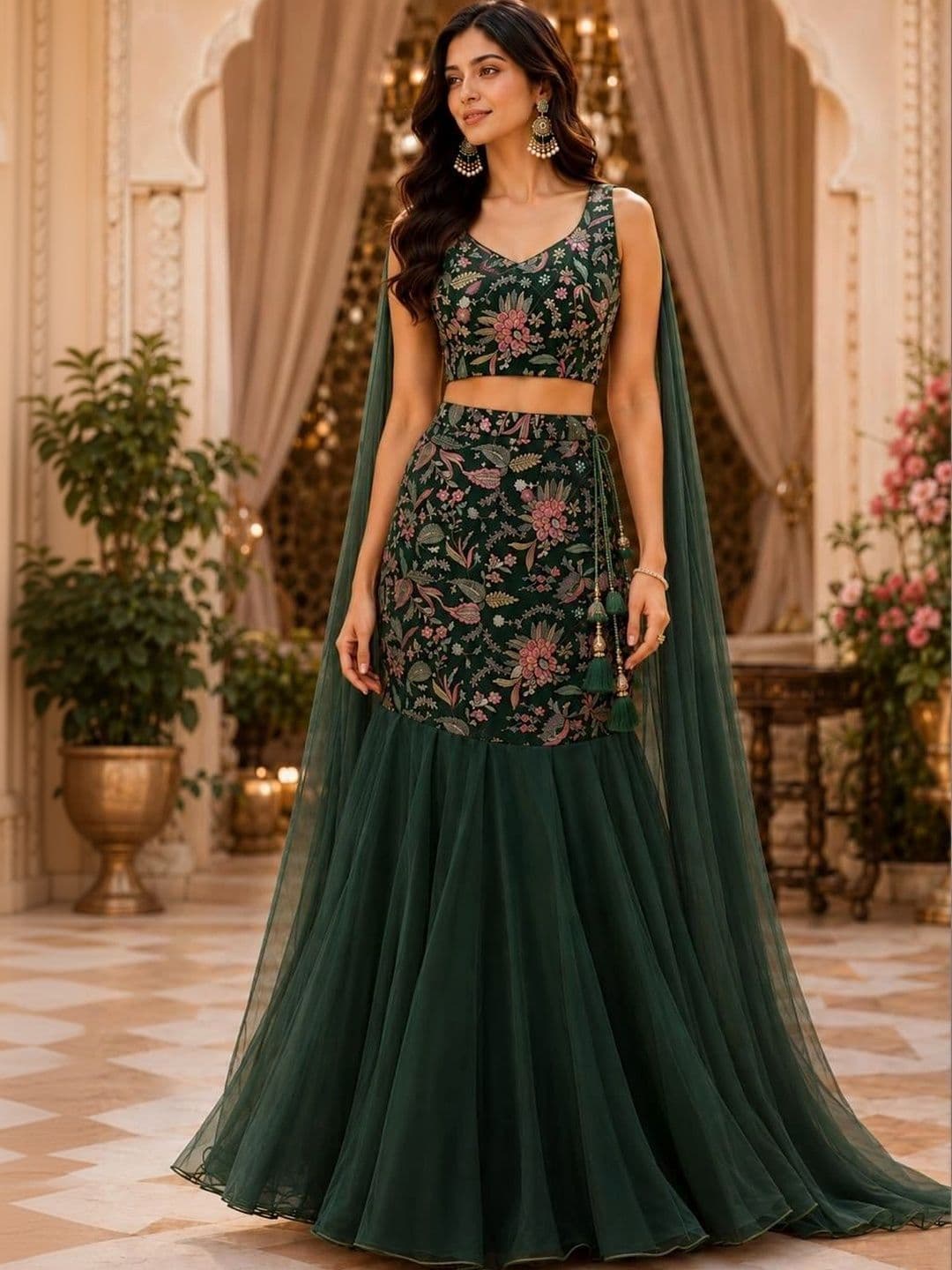 Indi Kal Women Embroidered Thread Work Lehenga & Blouse With Dupatta - view 1