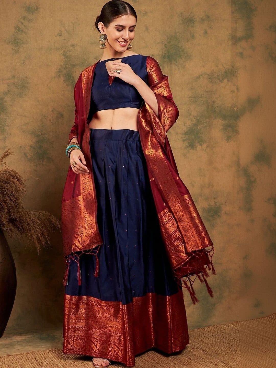 Mitera Embellished Semi-Stitched Lehenga & Unstitched Blouse With Dupatta - view 1