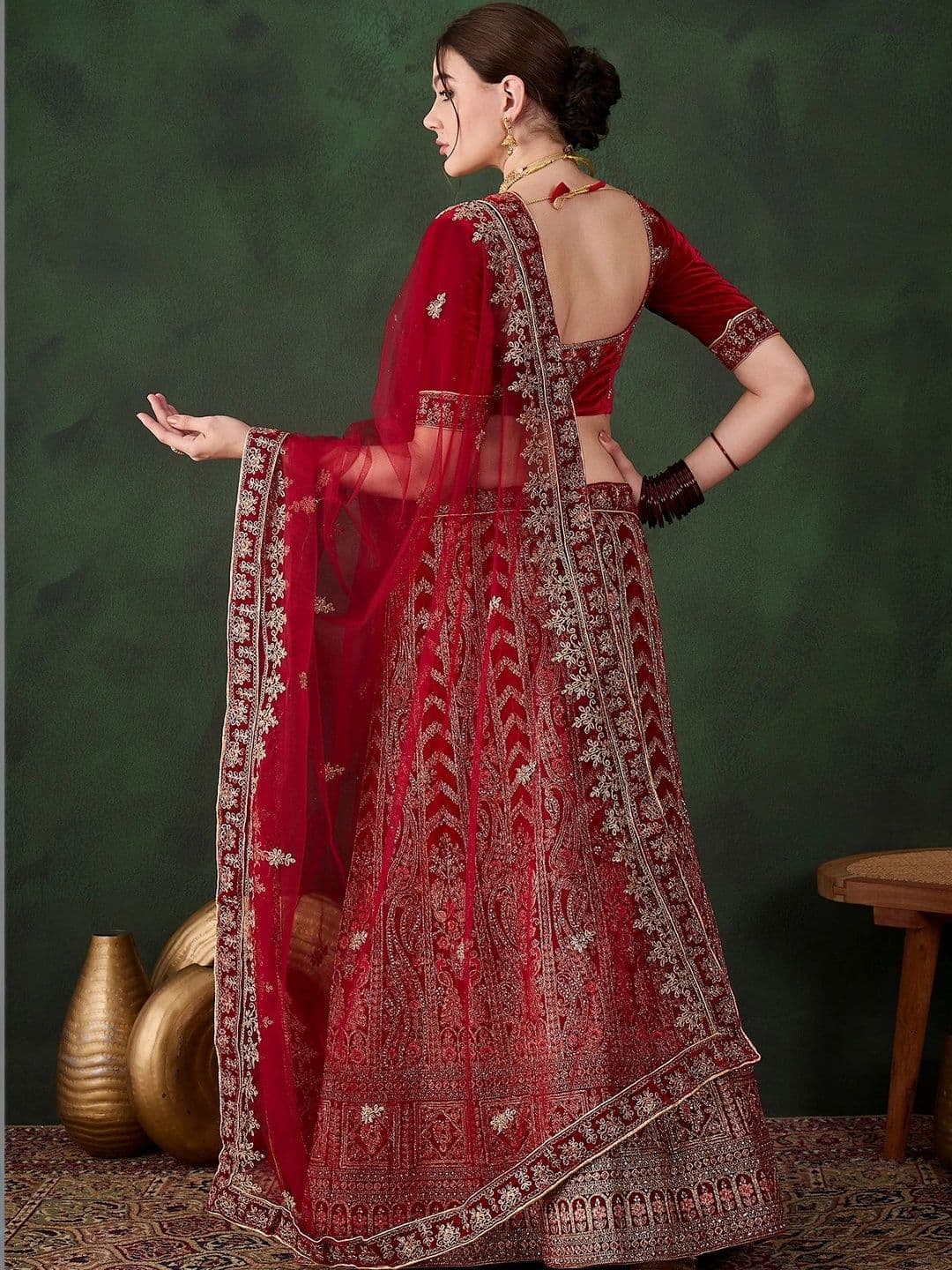 Mitera Embroidered Semi-Stitched Lehenga & Unstitched Blouse With Dupatta thumbnail 3