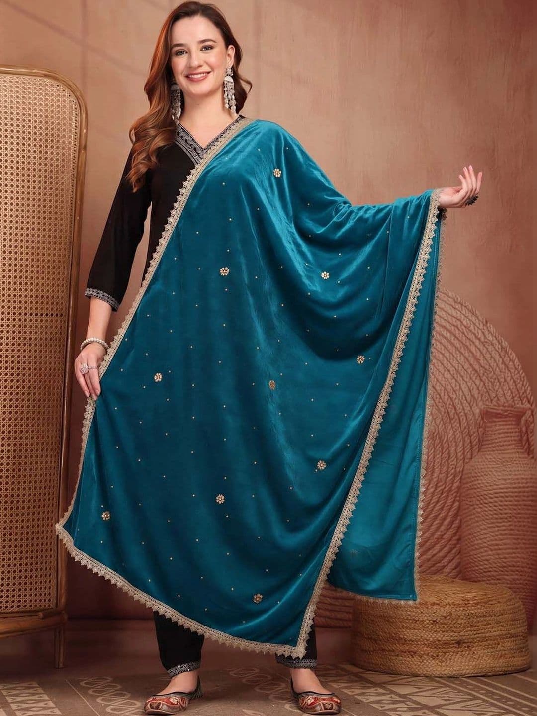 Clora Creation Velvet Dupatta with Zari - view 1