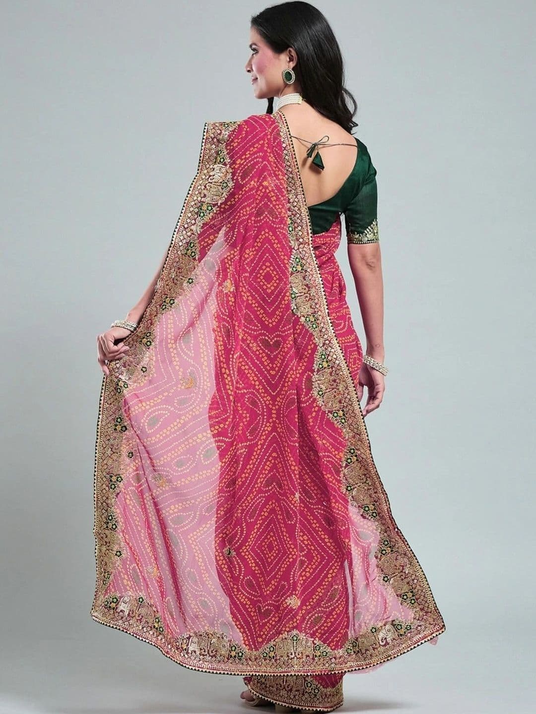 SAMANTHA Women Bandhani Embroidered Poly Georgette Bandhani Saree thumbnail 2