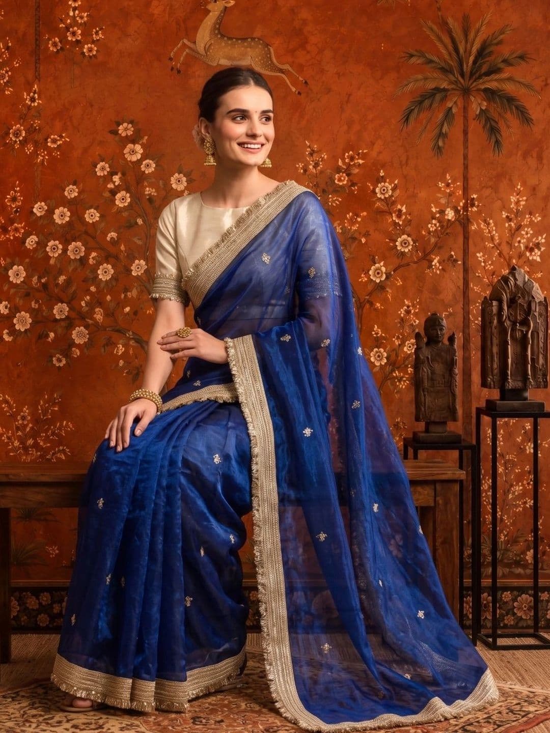 Sangria Embellished Embroidered Satin Saree thumbnail 2