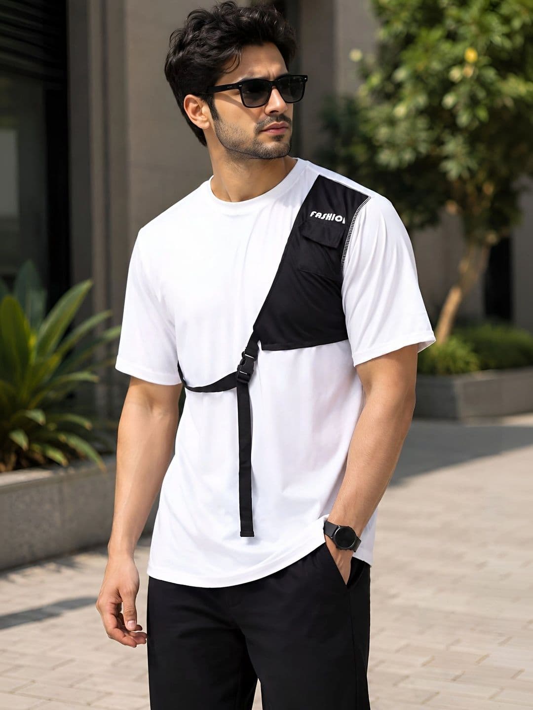 YELLOW TREE Men Typography Colourblocked Pockets T-shirt - view 1