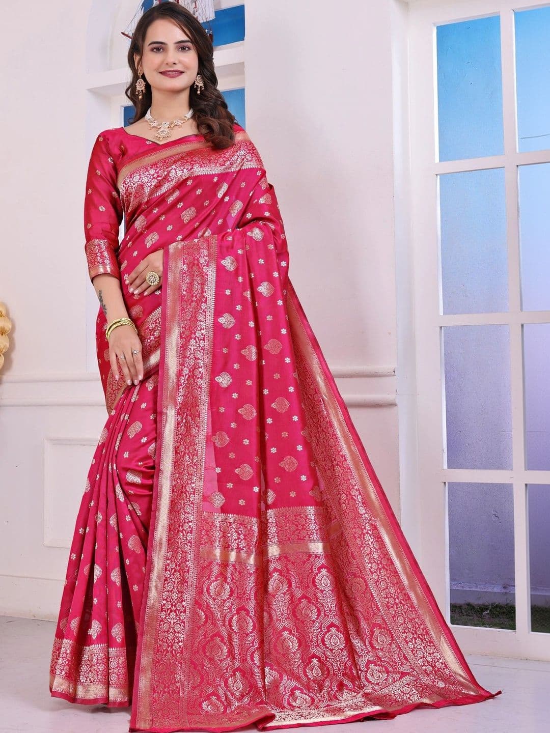 revika Woven Design Zari Art Silk Designer Kanjeevaram Saree - view 1