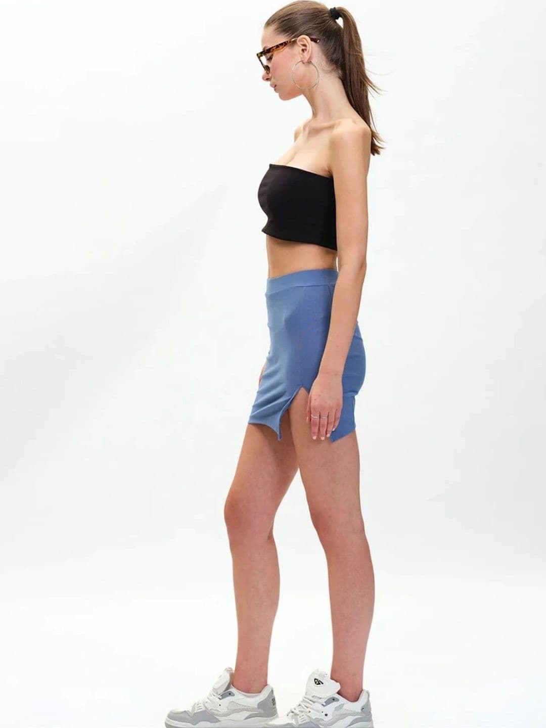 Bonkers Corner Dusty Blue Solid A-Line Slit Skirt For Women thumbnail 5