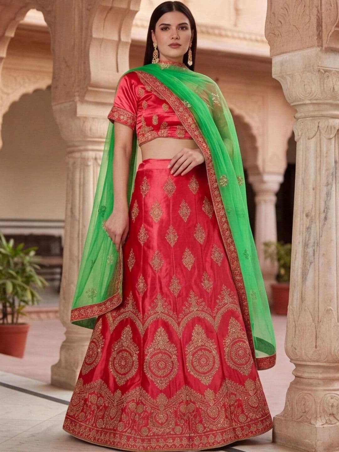 Anouk Rustic Embroidered Semi-Stitched Lehenga & Unstitched Blouse With Dupatta thumbnail 3