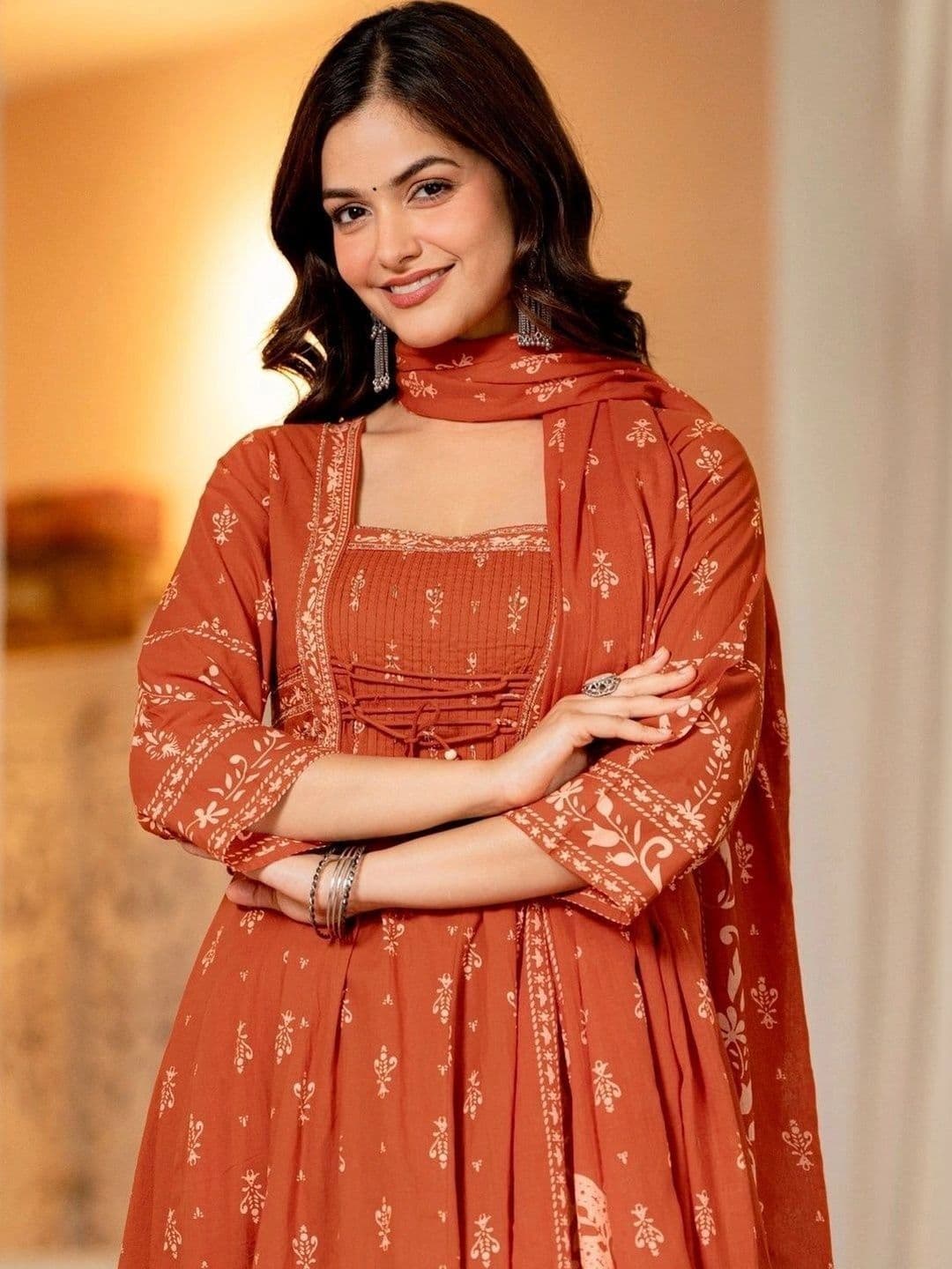 Anouk Women Ethnic Motifs Printed Regular Pure Cotton Kurta with Trousers & With Dupatta thumbnail 5