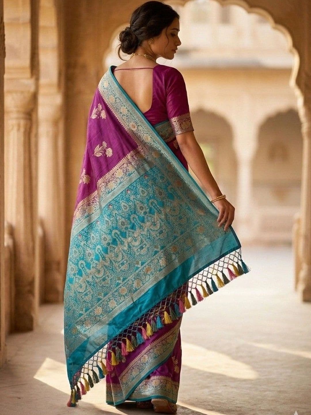 House of Neyvara Woven Design Zardozi Silk Blend Banarasi Saree thumbnail 3