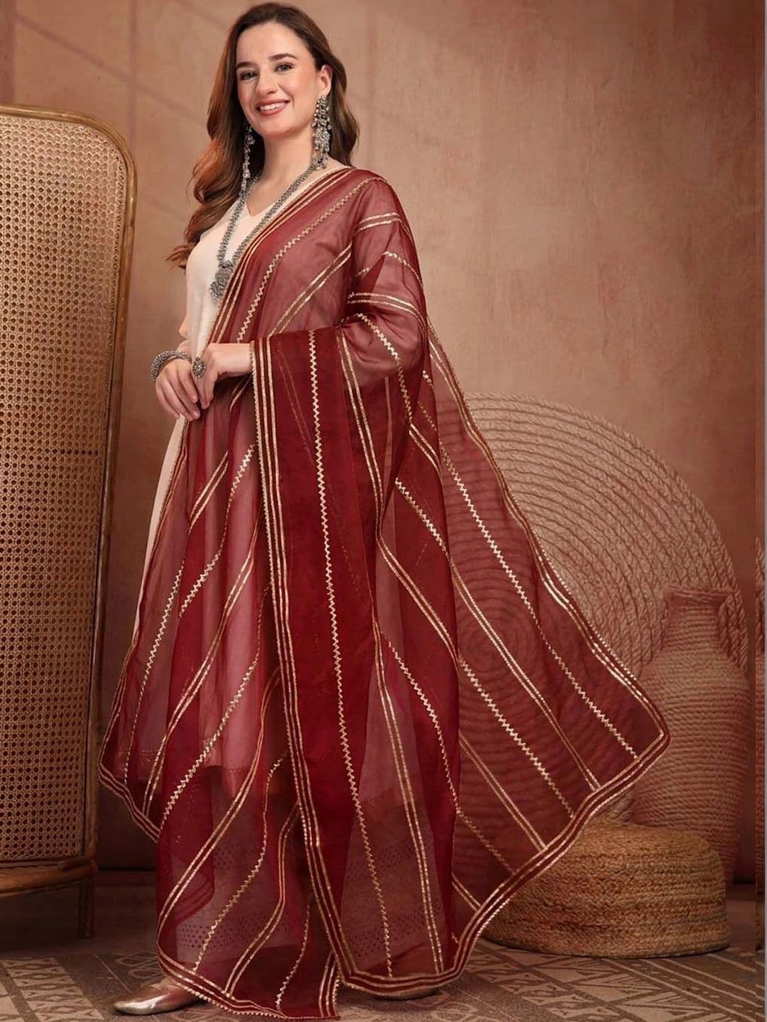 Clora Creation Striped Organza Dupatta thumbnail 4