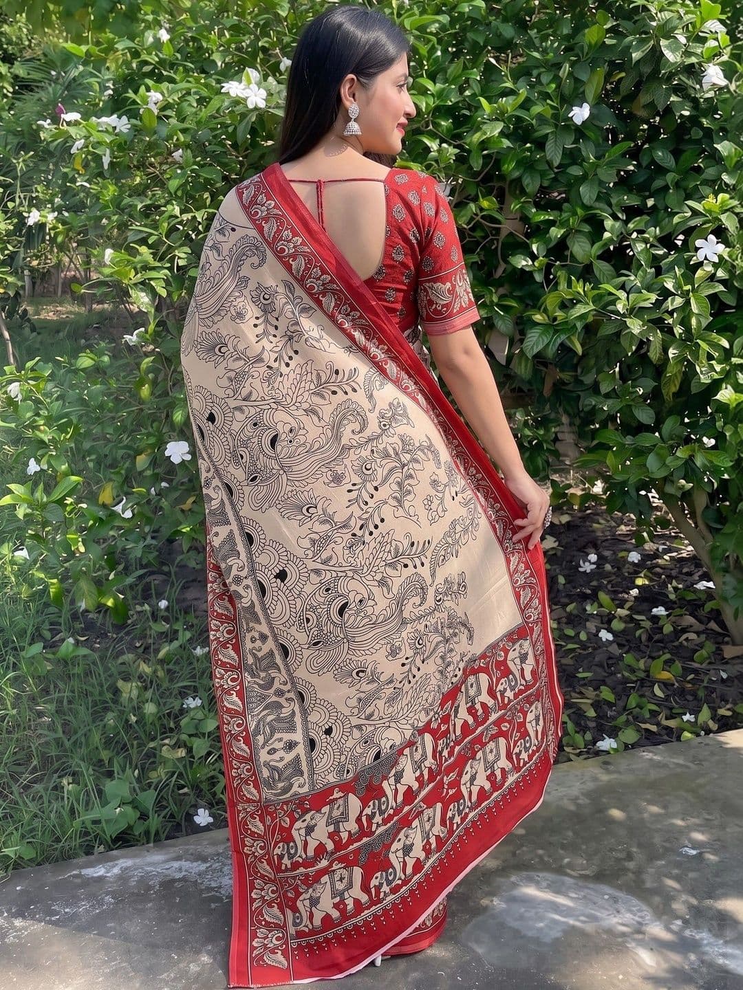 IndianRang Kalamkari Linen Blend Designer Saree thumbnail 5