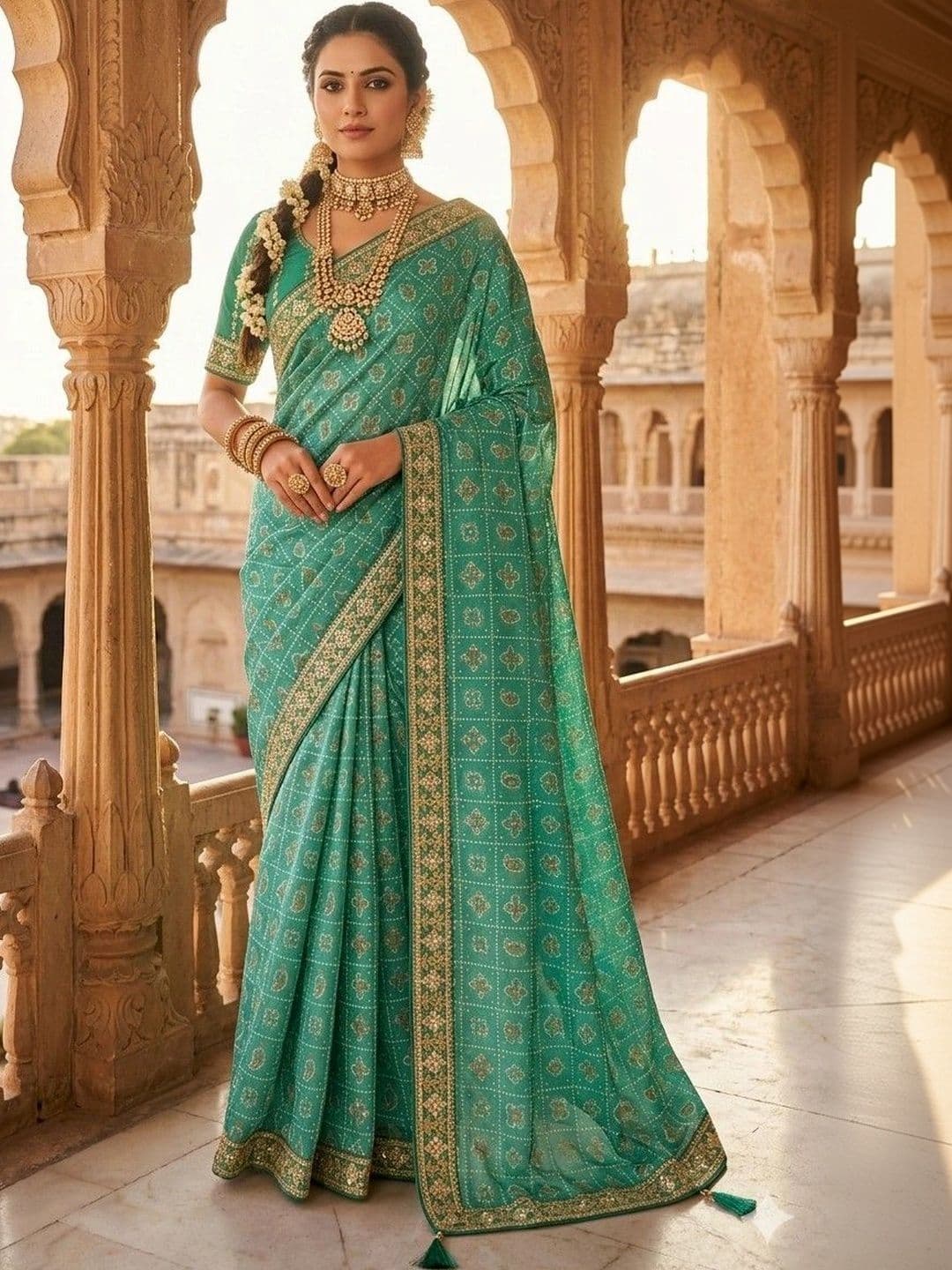 SmileyFashion Batik Embroidered Art Silk Designer Bandhani Saree - view 1