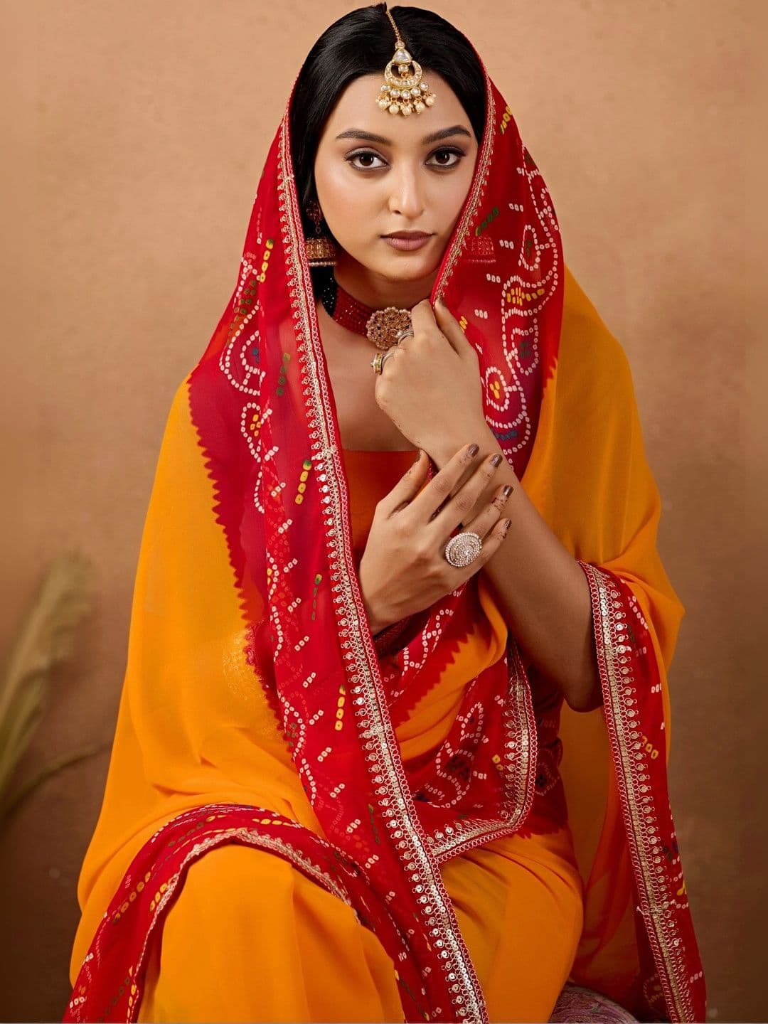 KALINI Bandhani Gotta Patti Poly Georgette Designer Bandhani Saree thumbnail 4