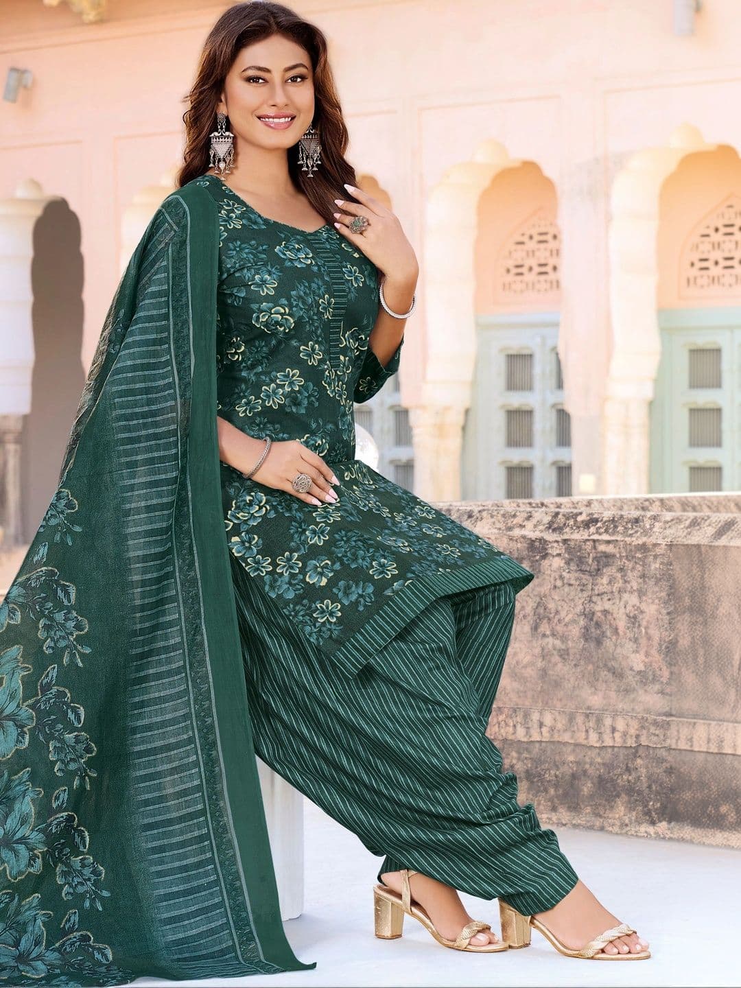 shree jeenmata collection Printed Pure Cotton Unstitched Dress Material - view 1