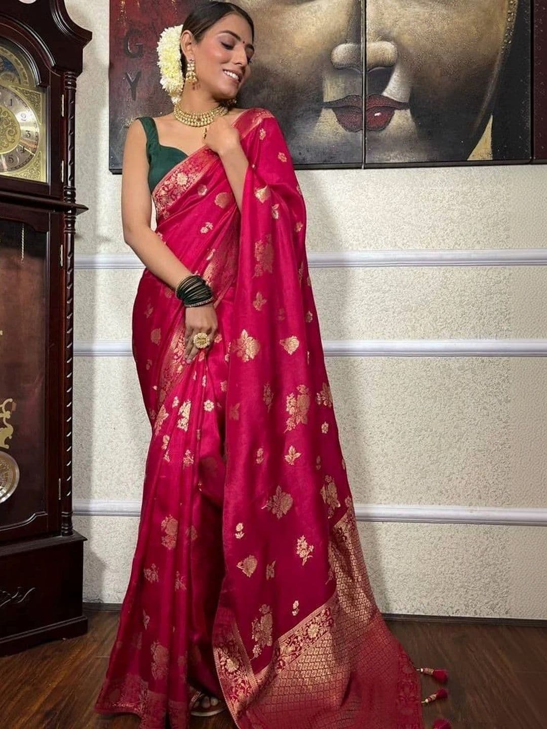 revika Woven Design Zari Art Silk Designer Kanjeevaram Saree thumbnail 3