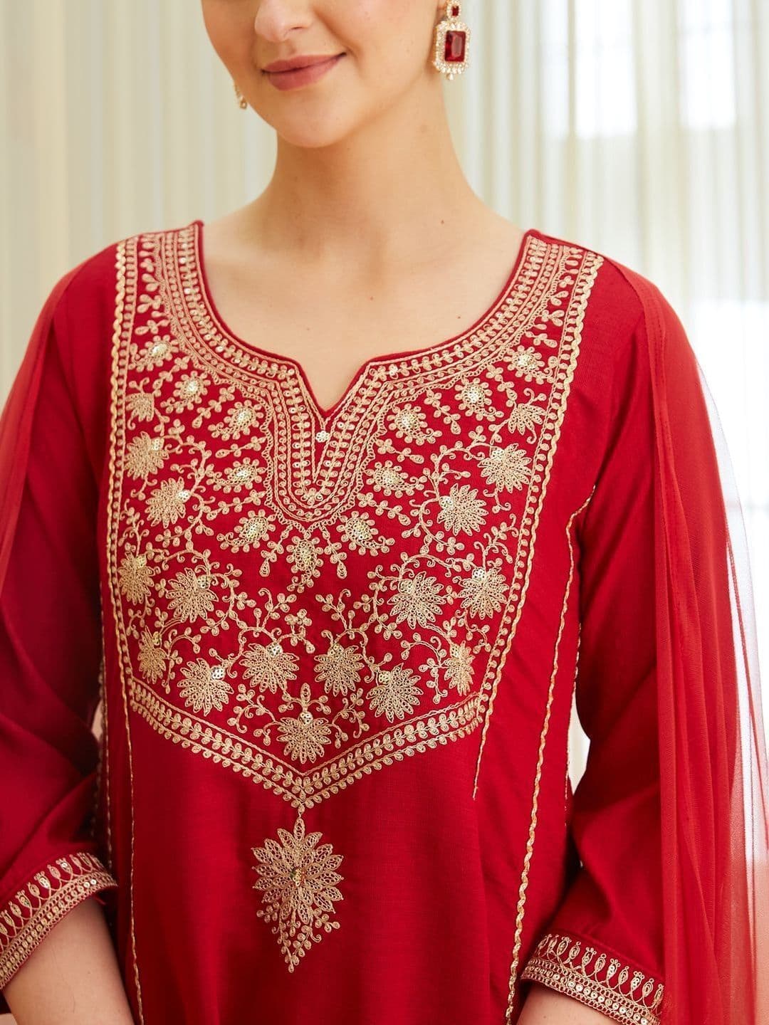 Colors  of Earth Colors of Earth Silk Embroidered Anarkali Kurta And Palazzo Set With Dupatta thumbnail 3