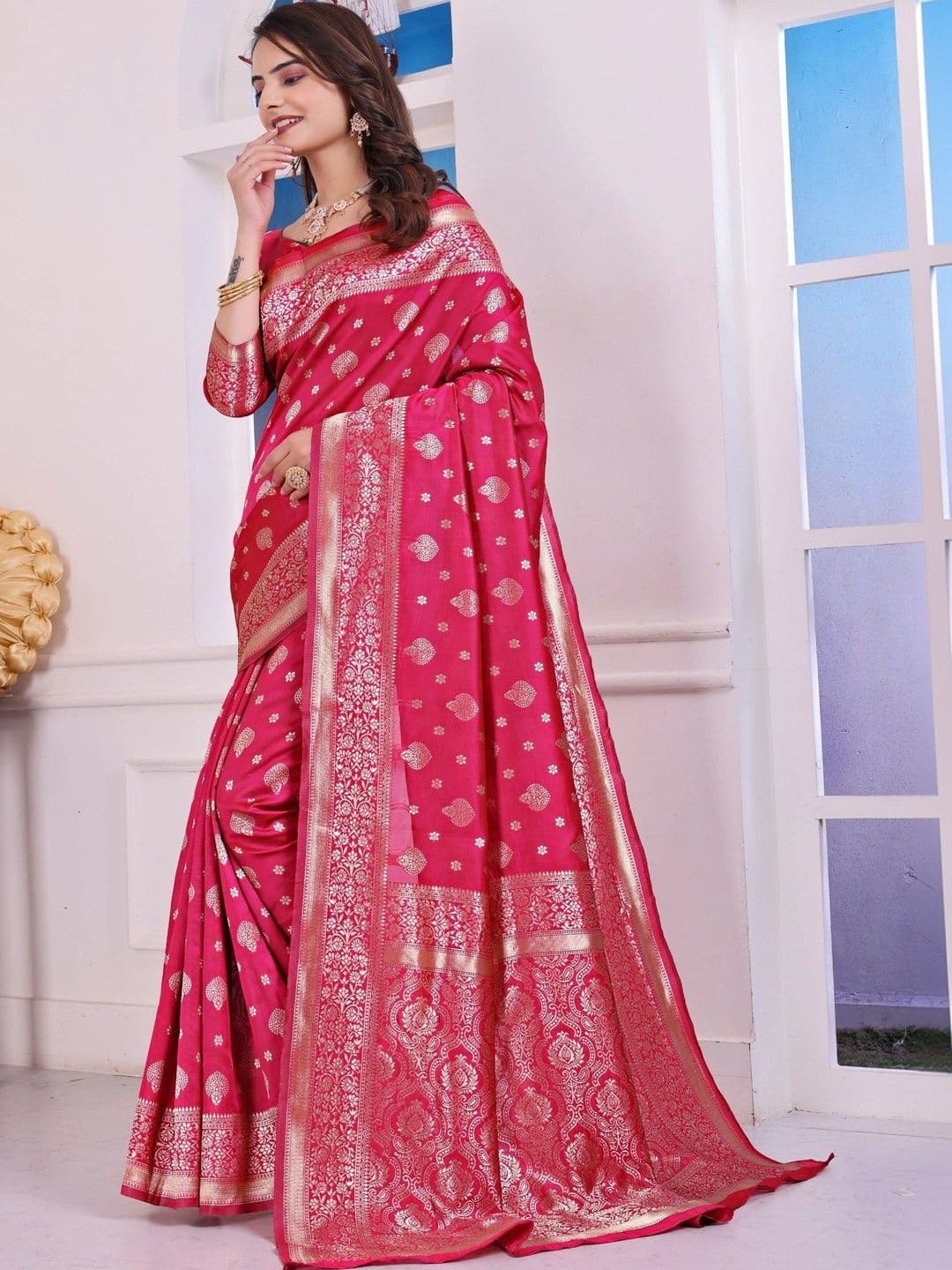 revika Woven Design Zari Art Silk Designer Kanjeevaram Saree thumbnail 6