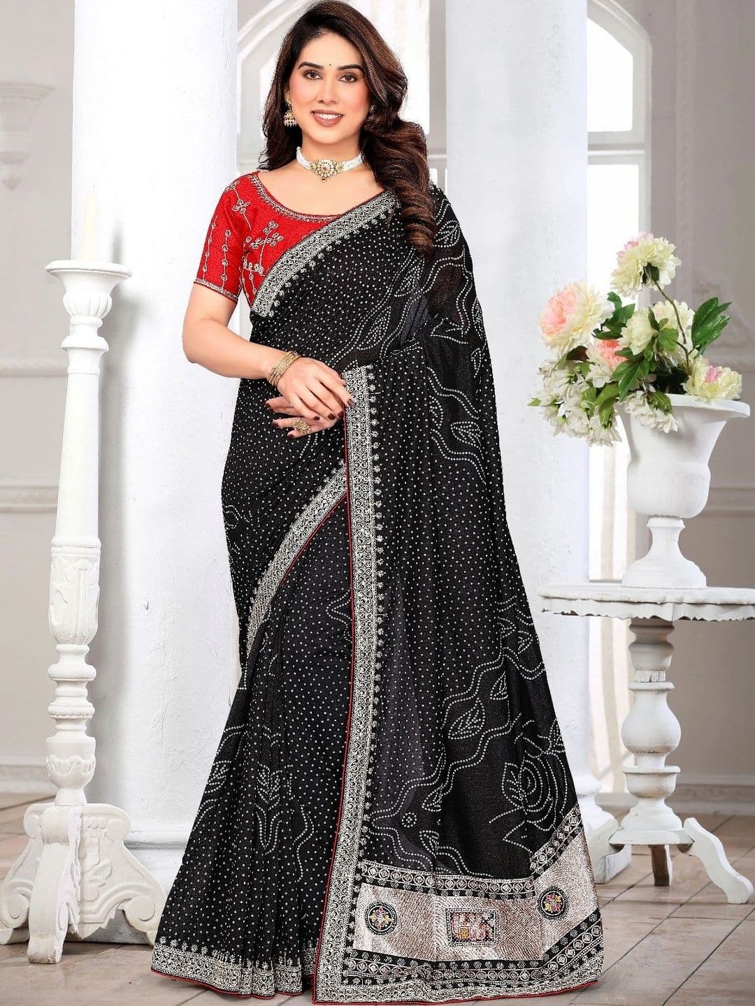 SmileyFashion Bandhani Embroidered Art Silk Designer Saree - view 1