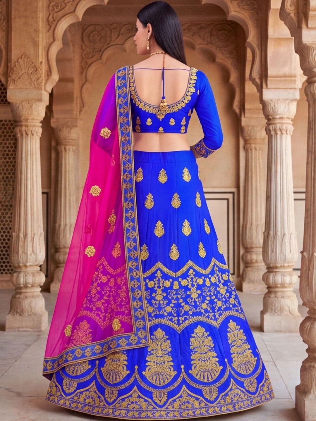 Mitera Embroidered Semi-Stitched Lehenga & Unstitched Blouse With Dupatta thumbnail 2