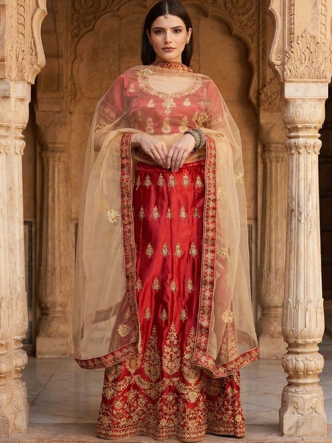 Mitera Embroidered Semi-Stitched Lehenga & Unstitched Blouse With Dupatta - view 1