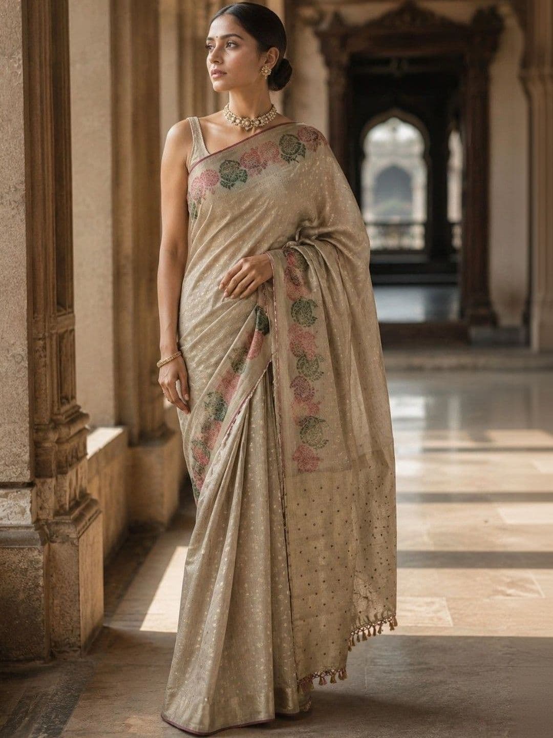 House of Neyvara Floral Zardozi Linen Blend Banarasi Saree - view 1