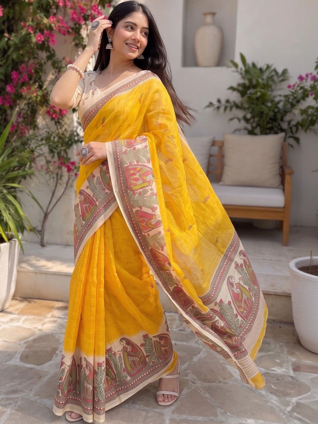IndianRang Linen Blend Designer Saree thumbnail 4