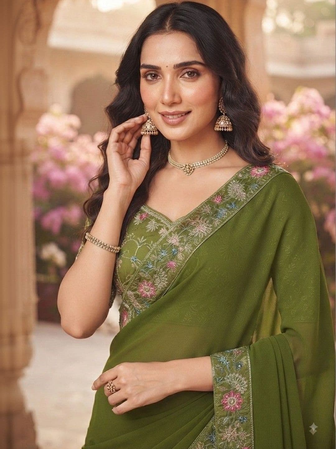 SmileyFashion Floral Embroidered Art Silk Saree thumbnail 4