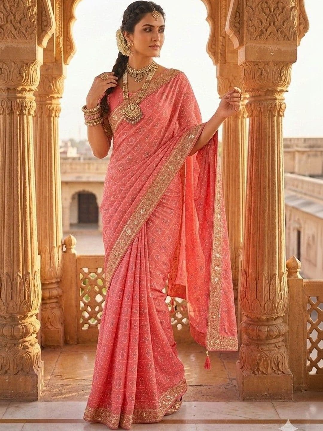 SmileyFashion Bandhani Embroidered Art Silk Designer Bandhani Saree thumbnail 2