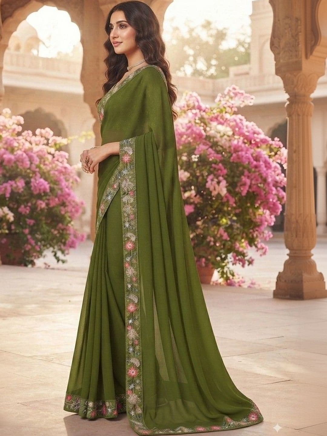SmileyFashion Floral Embroidered Art Silk Saree thumbnail 2