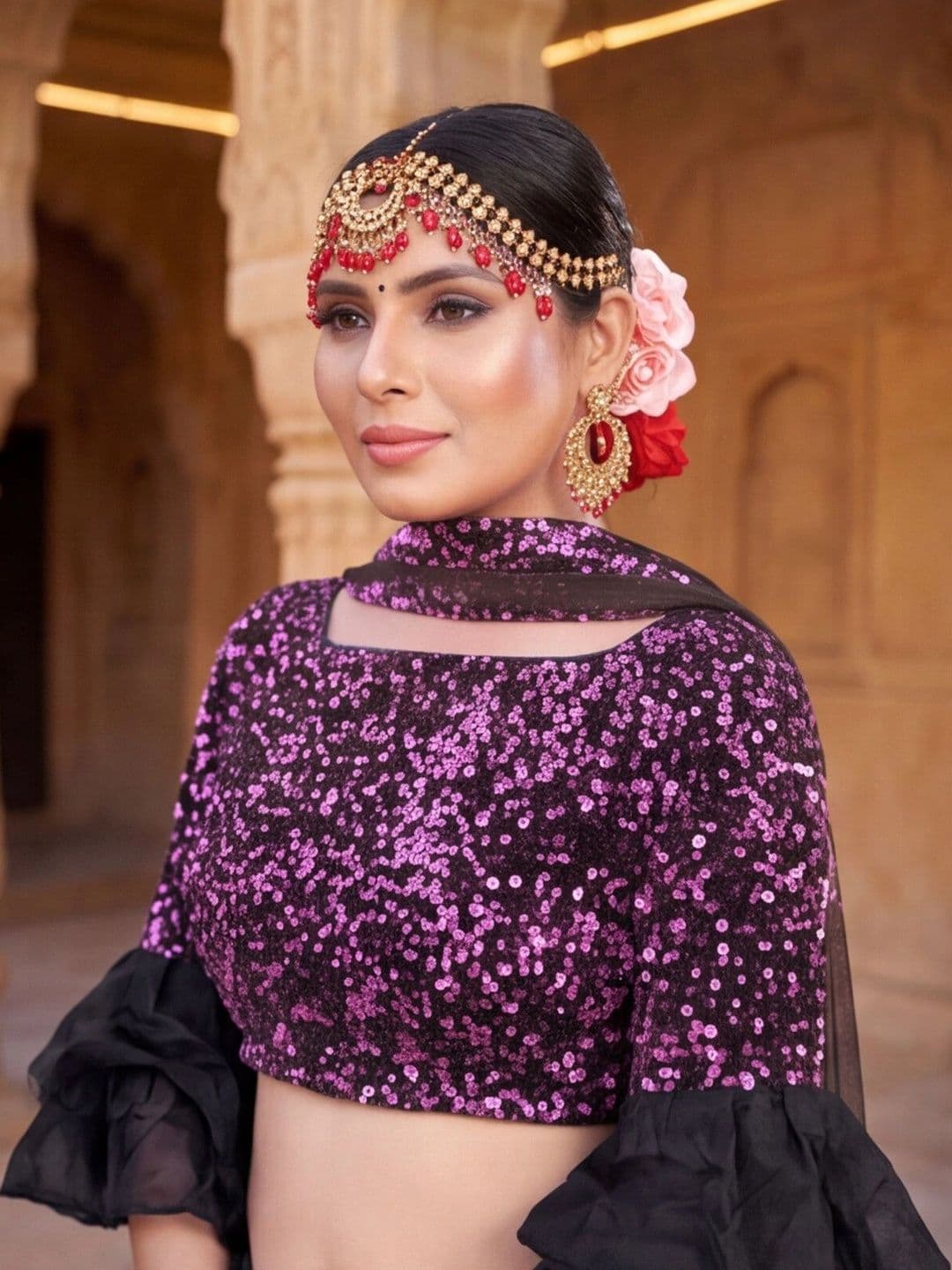 Mitera Embellished Sequinned Semi-Stitched Lehenga & Unstitched Blouse With Dupatta thumbnail 7