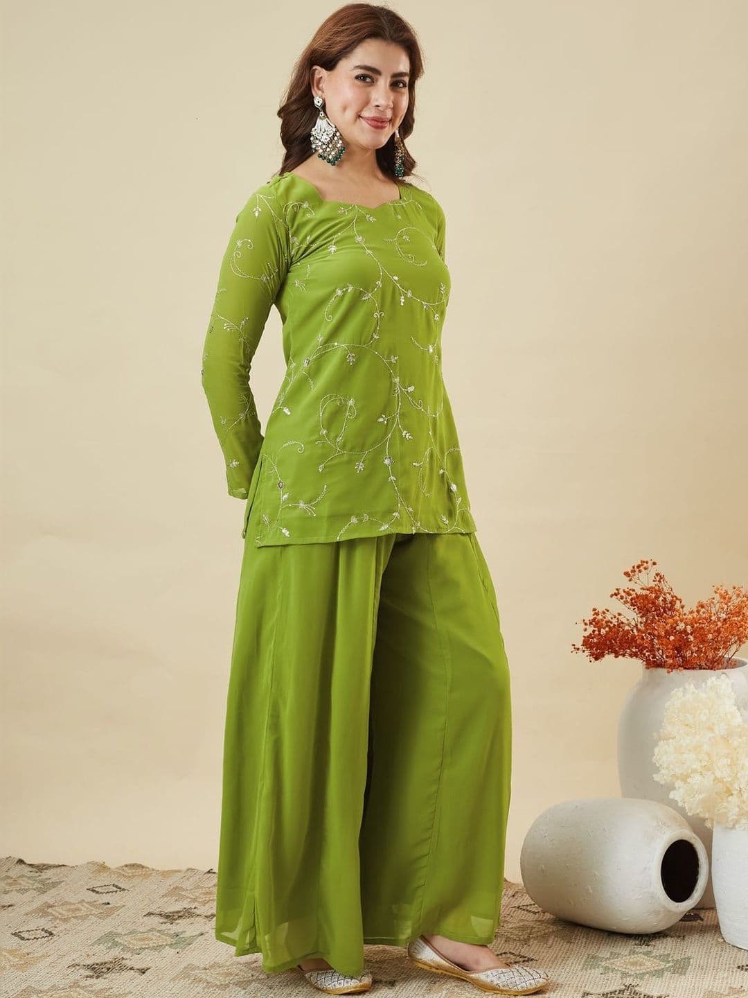 MOKOSH Women Ethnic Motifs Embroidered Regular Thread Work Kurta with Palazzos & With Dupatta thumbnail 5