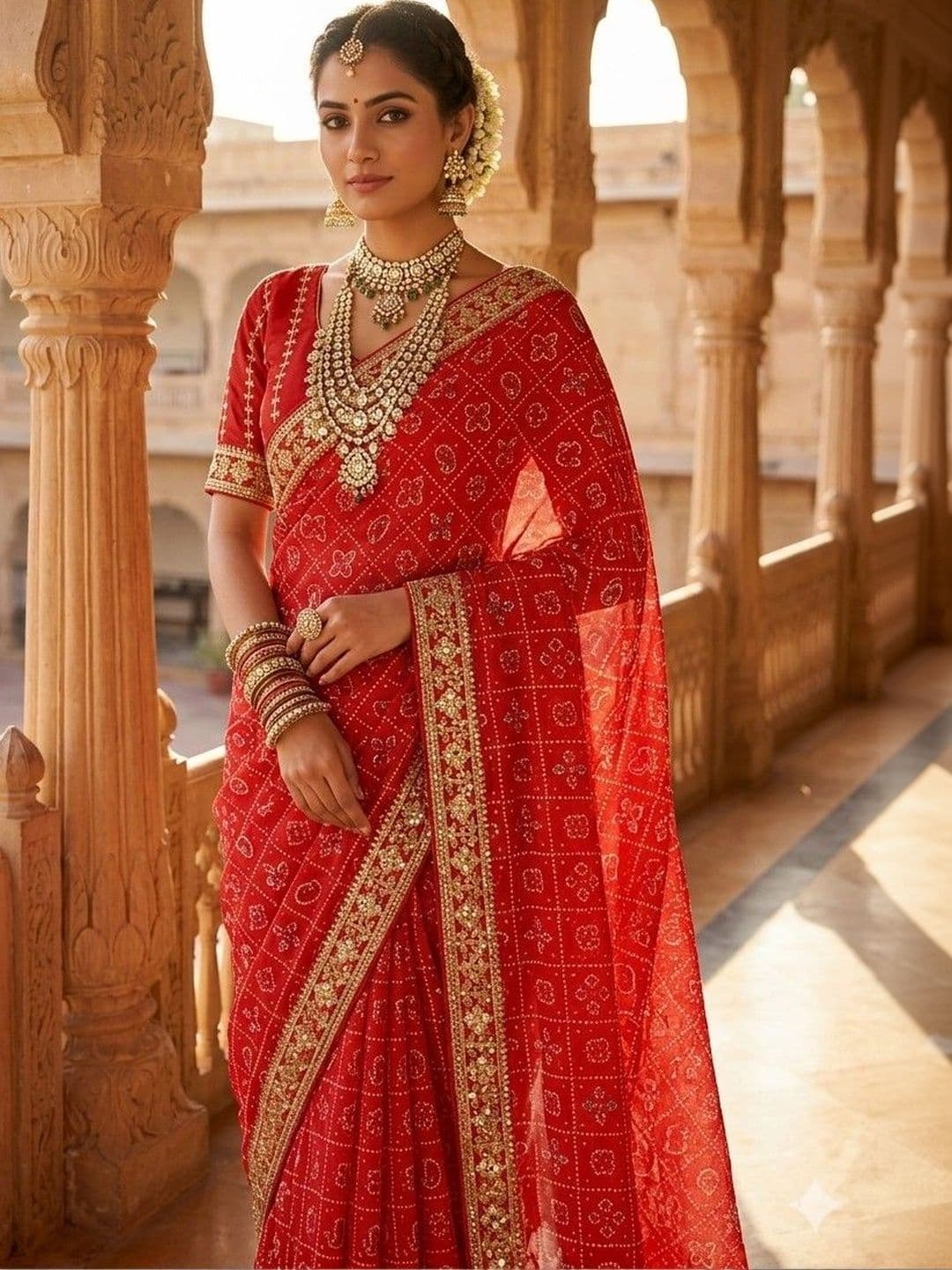 SmileyFashion Bandhani Embroidered Art Silk Designer Bandhani Saree thumbnail 2