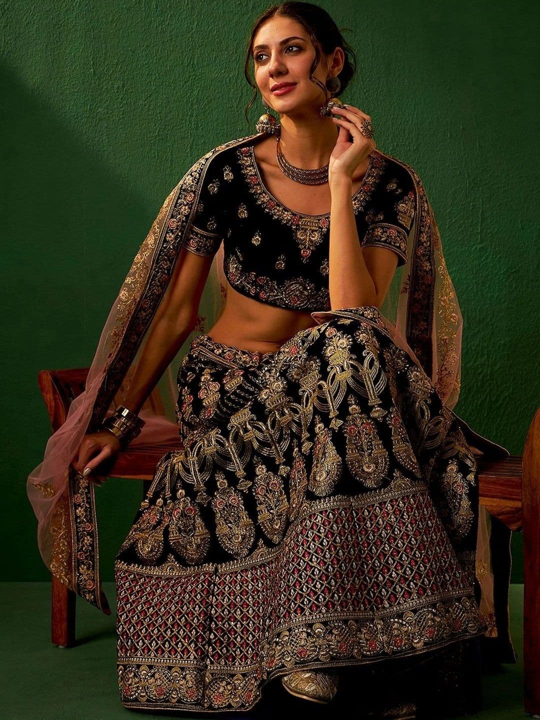 Mitera Women Embroidered Semi-Stitched Lehenga & Unstitched Blouse With Dupatta thumbnail 5