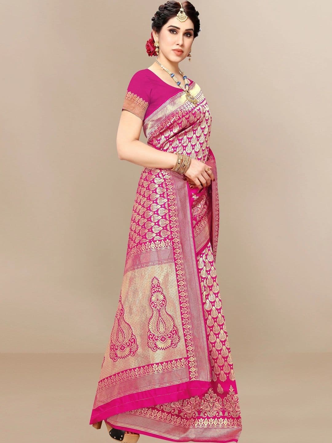 Sangria Woven Design Zari Silk Blend Designer Banarasi Saree thumbnail 5