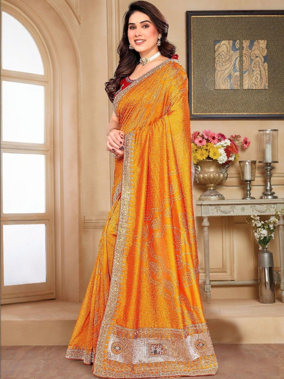 SmileyFashion Embellished Embroidered Art Silk Designer Saree thumbnail 5